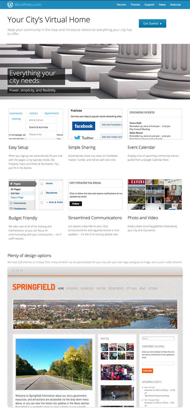Graphic of WordPress.com offerings for Cities