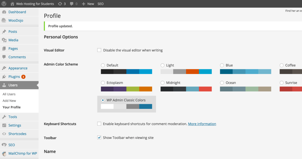Classic Admin Style Color Scheme Screenshot